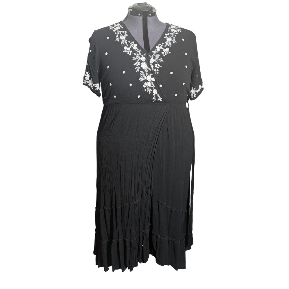 Dark Cottage Maxi Dress 3XL Embroidered Black Tiered Whimsigoth Western Gothic